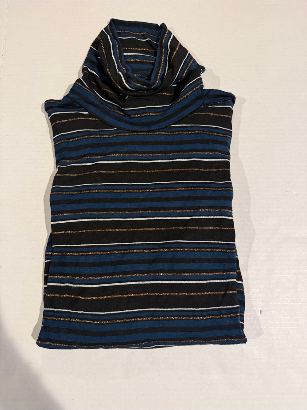Veronica Beard Black & Blue Striped Sleeveless Turtleneck